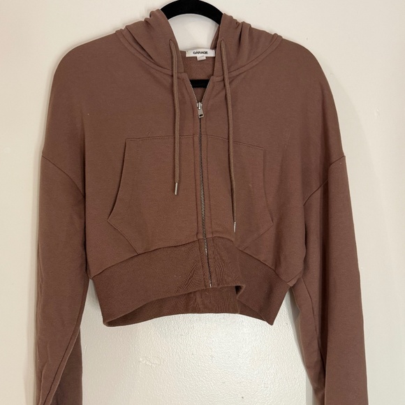 Garage Cropped Hooded Zip Up Sweatshirt - Picture 1 of 3